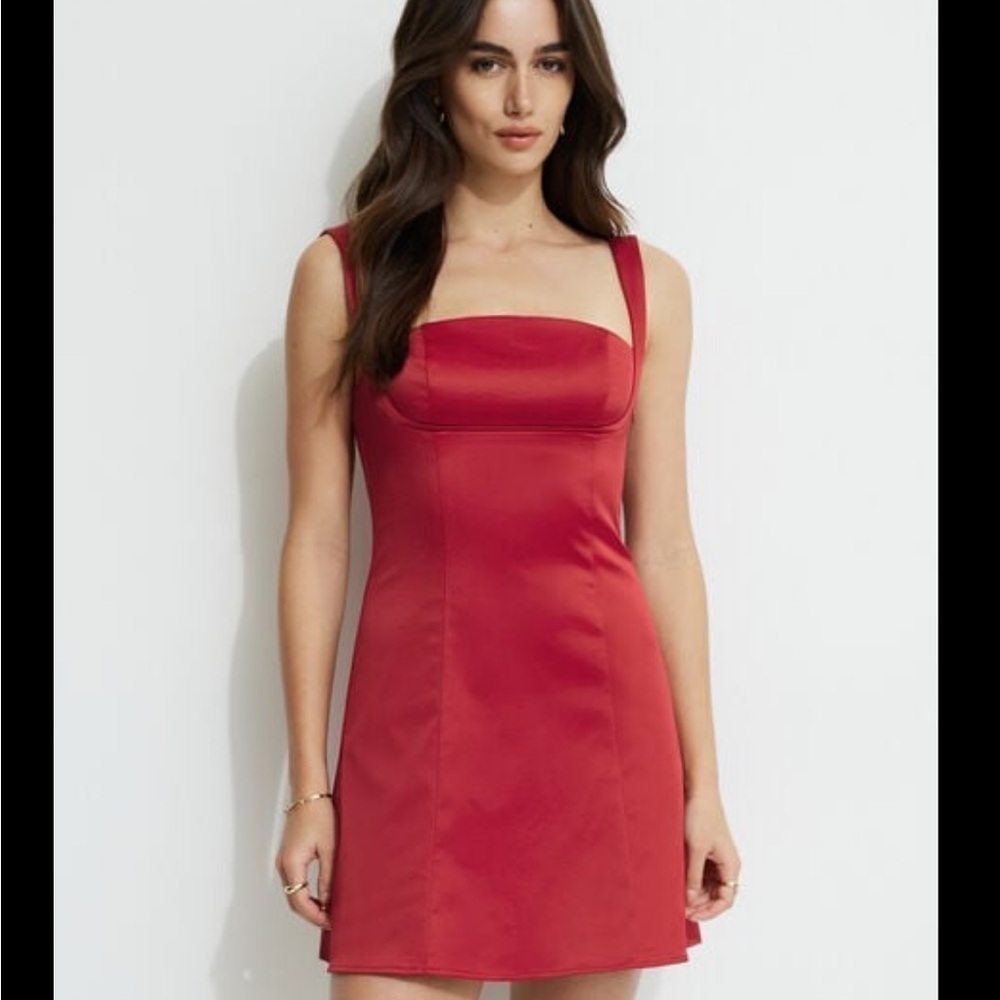 DYNAMITE- Ivy Sateen Mini Red Dress